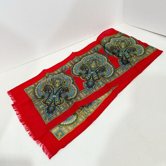 Vintage 100% Wool Printed Rectangular Scarf - Picture 5 of 11